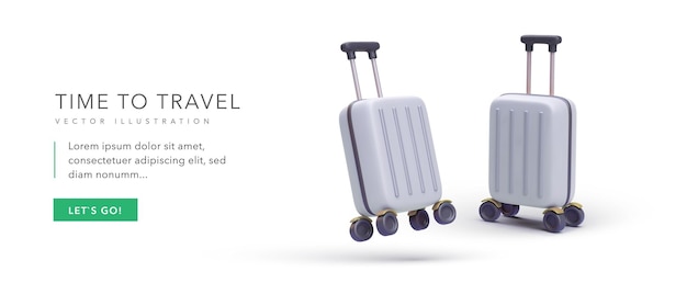 Temps de bannière marketing pour voyager dans un style réaliste avec valise Illustration vectorielle