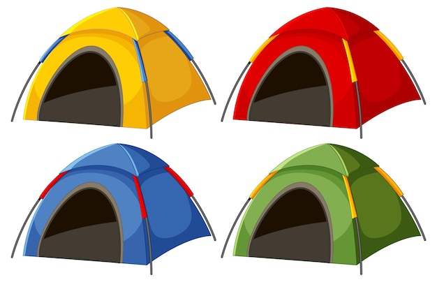 Vecteur gratuit tente de camping dans un ensemble de couleurs différentes
