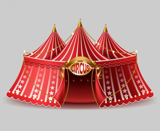 Vecteur gratuit tente de cirque réaliste 3d avec panneau lumineux pour le divertissement, spectacle d'amusement.