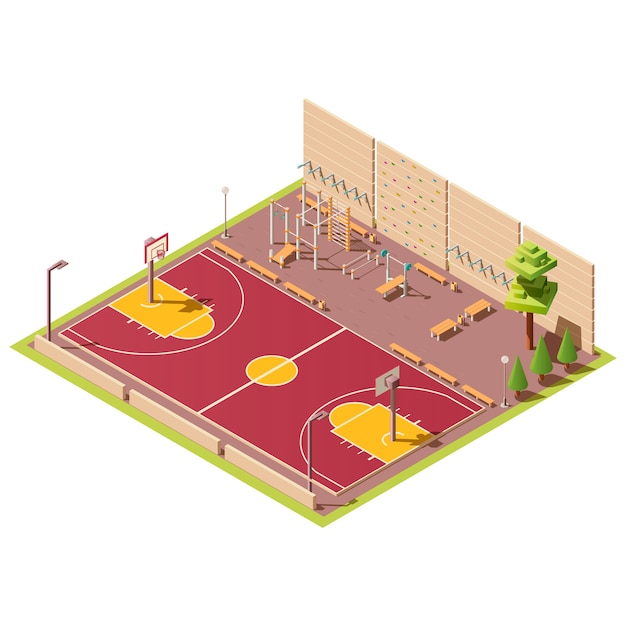 Vecteur gratuit terrain de basket et zone d'entraînement