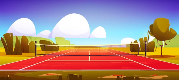 Terrain De Sport De Court De Tennis Avec Filet Sur Pelouse Verte