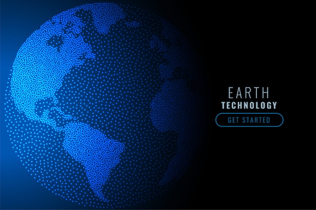 Terre numérique faite de particules bleues de technologie