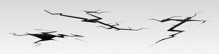 Vecteur gratuit terre rupture sol et trou de fissure vecteur effet 3d texture de sol en béton cassé ensemble d'illustrations de fracture isolé et dommages destruction de fissure réaliste png icône de fente de route du désert