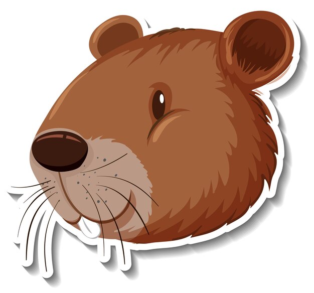 Tête D'autocollant De Dessin Animé Animal Castor