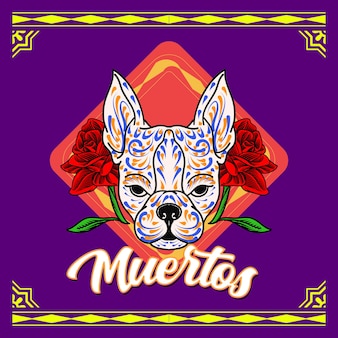 Tête de chien décorative jour des morts mexique illustration