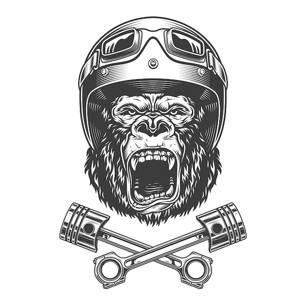 Vecteur gratuit tête de gorille féroce dans un casque de moto