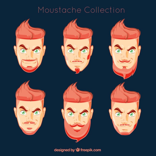 Vecteur gratuit la tête de l'homme avec différents types de moustaches