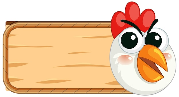 Vecteur gratuit tête de poulet de dessin animé sur une bannière de cadre en bois