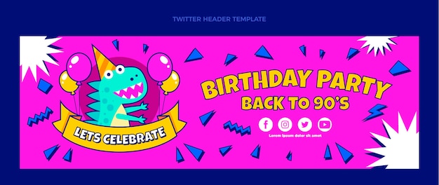 Vecteur gratuit en-tête de twitter 90sbirthday dessiné à la main