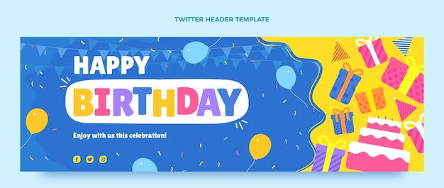 Vecteur gratuit en-tête twitter anniversaire plat minimal