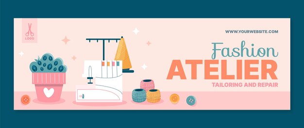 En-tête twitter de l'atelier de mode dessiné à la main
