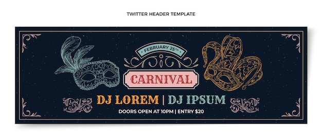 Vecteur gratuit en-tête de twitter de carnaval dessiné à la main