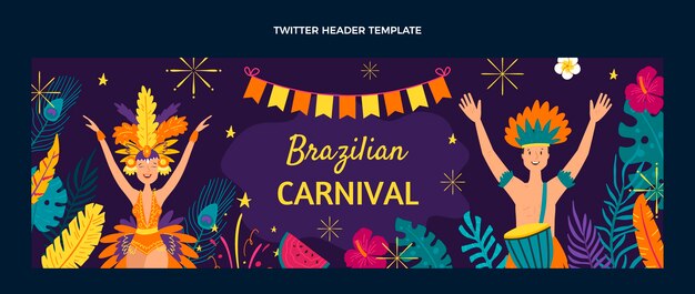 En-tête de twitter de carnaval plat