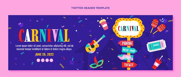 Vecteur gratuit en-tête de twitter de carnaval plat