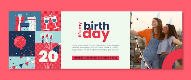 Vecteur gratuit en-tête twitter de célébration d'anniversaire design plat