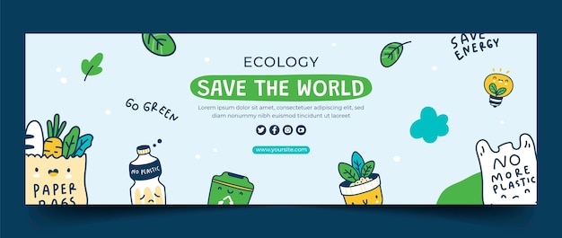 Vecteur gratuit en-tête twitter de concept d'écologie dessiné à la main