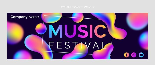 En-tête twitter du festival de musique coloré dégradé