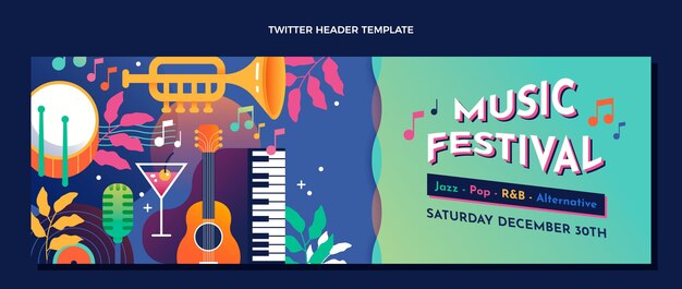 En-tête twitter du festival de musique coloré dégradé