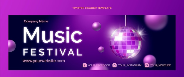 En-tête Twitter Du Festival De Musique Coloré Dégradé