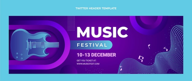 Vecteur gratuit en-tête twitter du festival de musique coloré dégradé