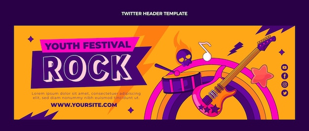 Vecteur gratuit en-tête twitter du festival de musique coloré dessiné à la main