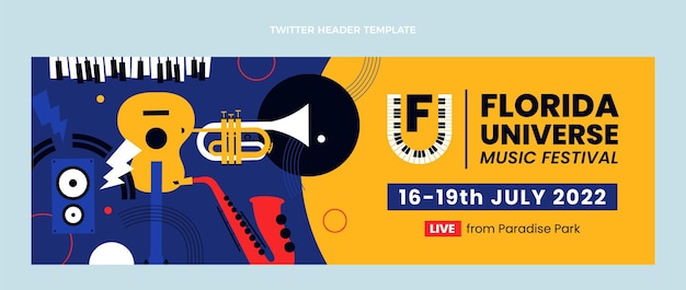 En-tête Twitter Du Festival De Musique Minimal Design Plat