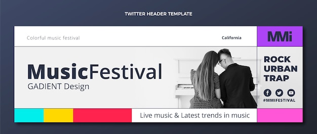 En-tête Twitter Du Festival De Musique Minimal Design Plat