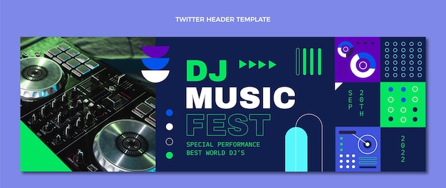 Vecteur gratuit en-tête twitter du festival de musique en mosaïque plate