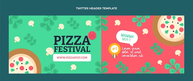 Vecteur gratuit en-tête twitter du festival de pizza design plat