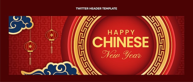 Vecteur gratuit en-tête twitter du nouvel an chinois de style papier