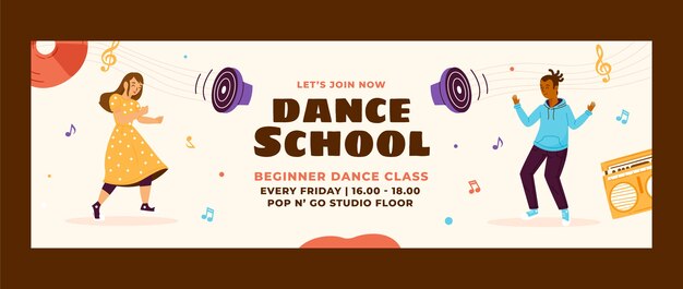 Vecteur gratuit en-tête twitter de l'école de danse dessiné à la main