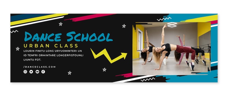 Vecteur gratuit en-tête twitter de l'école de danse dynamique dessiné à la main