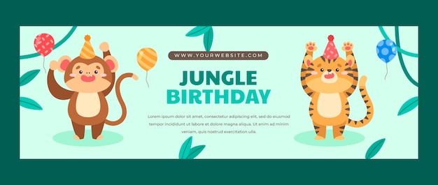 En-tête Twitter De Fête D'anniversaire Dans La Jungle Plate