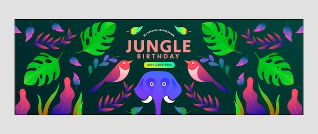 En-tête twitter de fête d'anniversaire de jungle de dessin animé