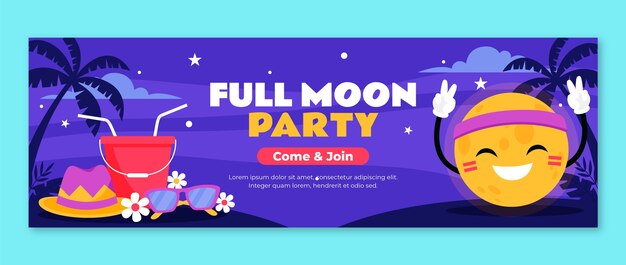 En-tête Twitter de fête de pleine lune au design plat