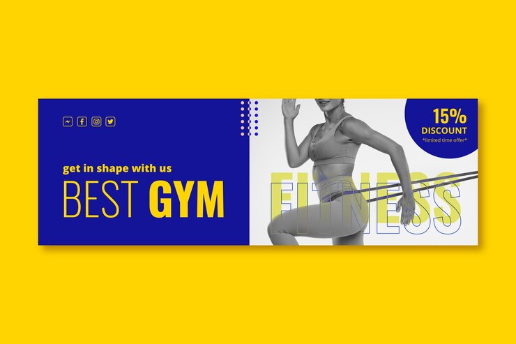 Vecteur gratuit en-tête twitter de formation de gym design plat