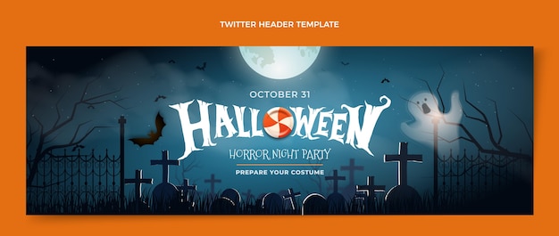 Vecteur gratuit en-tête de twitter halloween réaliste