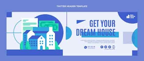 Vecteur gratuit en-tête de twitter immobilier design plat