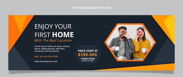 En-tête de twitter immobilier design plat