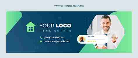 Vecteur gratuit en-tête de twitter immobilier géométrique abstrait design plat