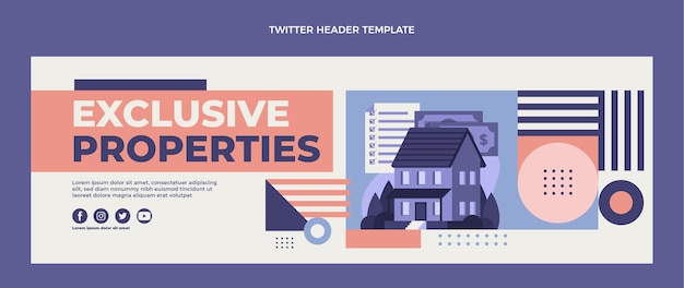 En-tête de twitter immobilier géométrique abstrait design plat