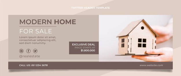 En-tête de twitter immobilier géométrique design plat