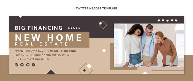 Vecteur gratuit en-tête de twitter immobilier géométrique design plat