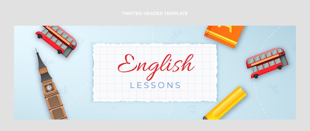 Vecteur gratuit en-tête twitter de leçons d'anglais réalistes