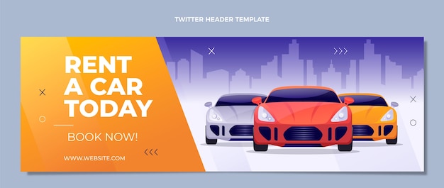 Vecteur gratuit en-tête de twitter de location de voiture en dégradé