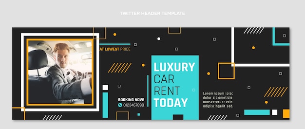 Vecteur gratuit en-tête de twitter de location de voiture design plat