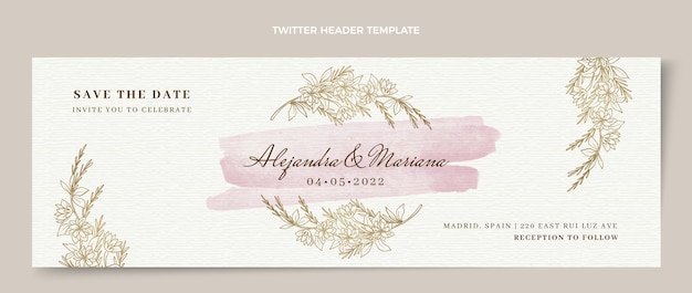 Vecteur gratuit en-tête de twitter de mariage aquarelle dessinés à la main