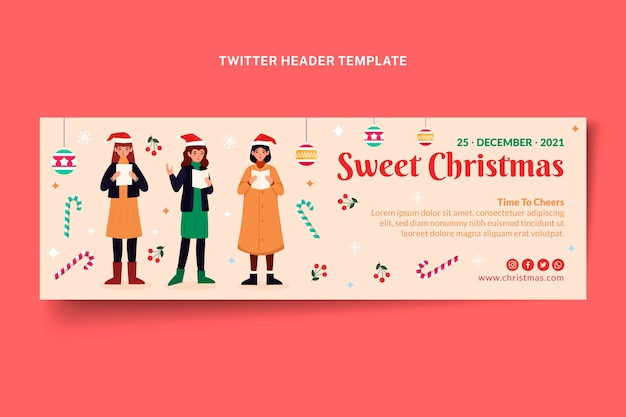 En-tête De Twitter De Noël Plat Dessiné à La Main