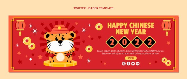 Vecteur gratuit en-tête twitter plat du nouvel an chinois