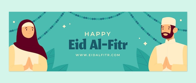 Vecteur gratuit en-tête twitter plat eid al-fitr